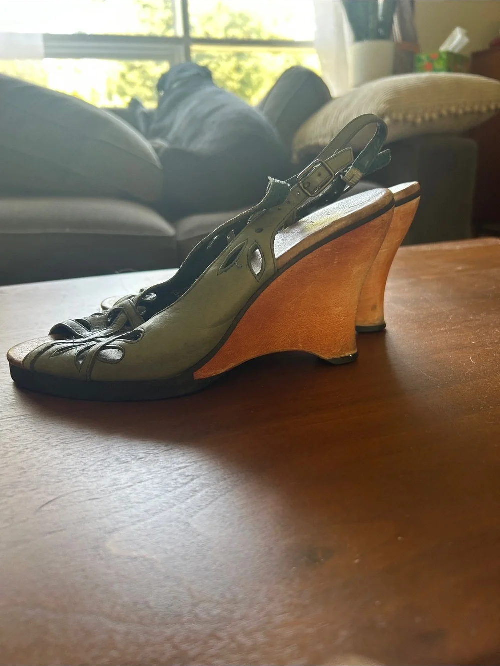kenzie Teal Green Suede Slingback Wedge Sandals